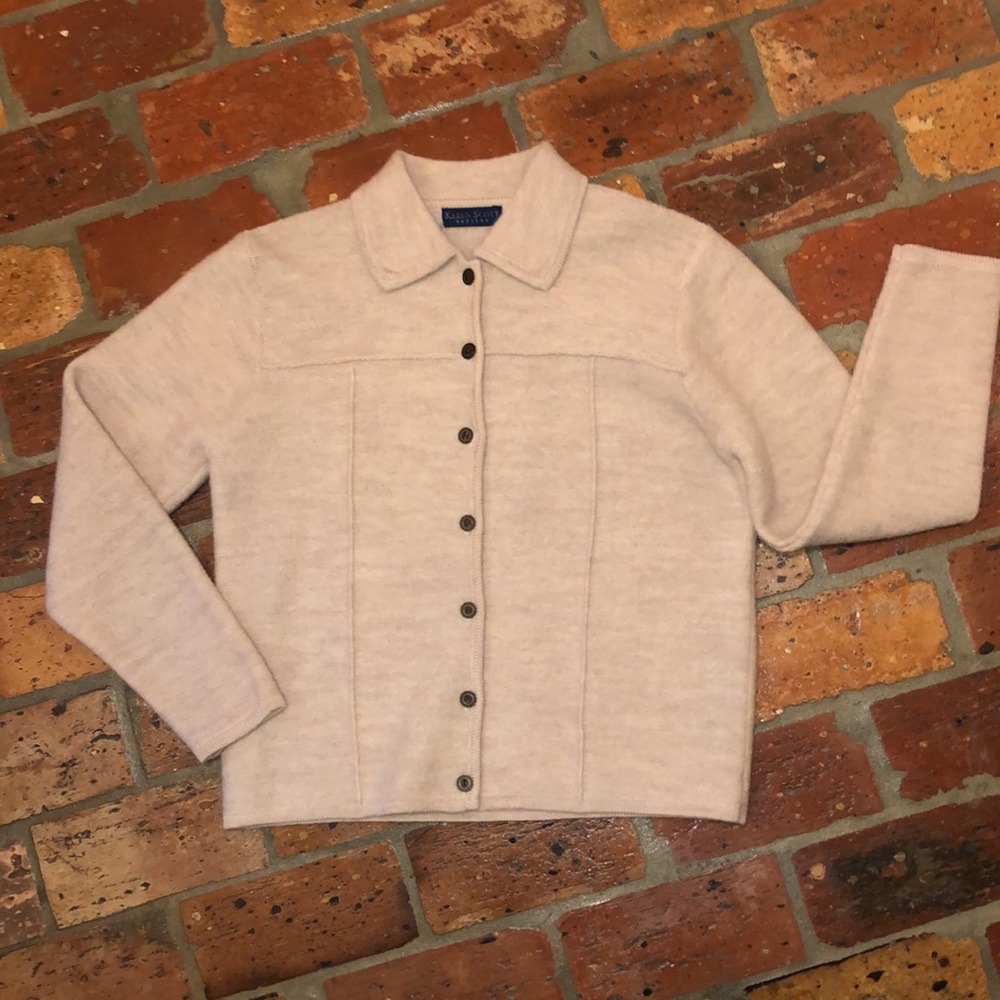 Karen Scott Petites Wool Button Down Cardigan szPM